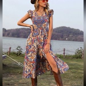 Paisley Slit-Leg Maxi Dress